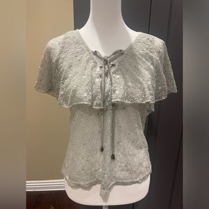 POL Sheer Flutter Ruffle Neck Blouse